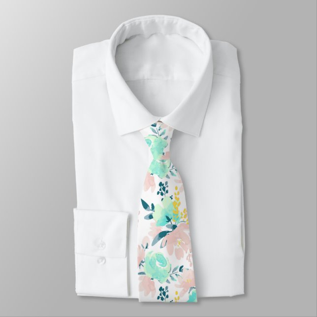 Floral Watercolor Pattern Tie (Tied)