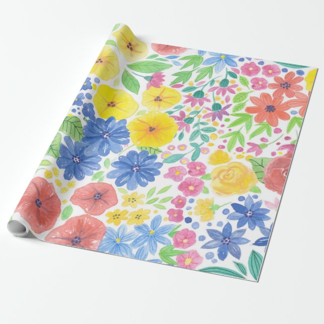 Floral watercolor pattern wrapping paper (Unrolled)