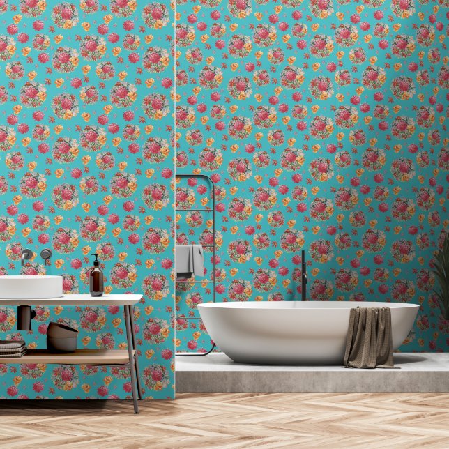Floral watercolor patterns  wallpaper (Bathroom)