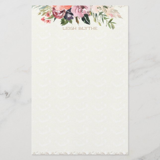 Floral Watercolor Peonies Personalised Stationery (Front)