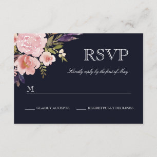Floral Watercolor Peonies Pink Navy RSVP Card