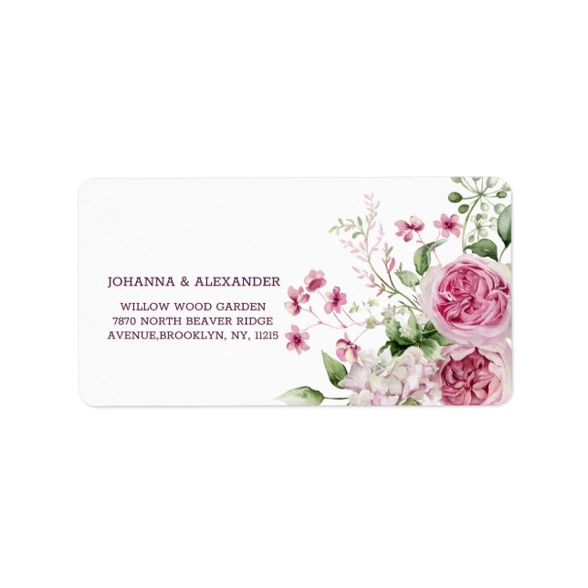Floral Watercolor Peony Purple-Pink Wedding  Label (Front)
