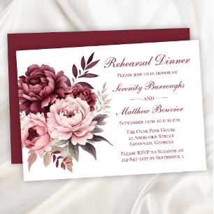 Floral Watercolor Peony Wedding Rehearsal Dinner Invitation