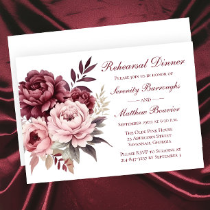 Floral Watercolor Peony Wedding Rehearsal Dinner Invitation