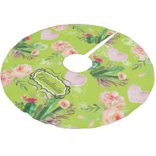 Floral watercolor Personalised Cactus Brushed Polyester Tree Skirt