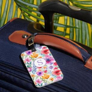 Floral Watercolor Personalised Monogram  Luggage Tag
