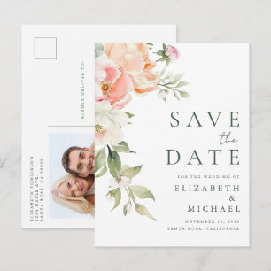 Floral Watercolor Photo Wedding Save The Date Announcement Postcard