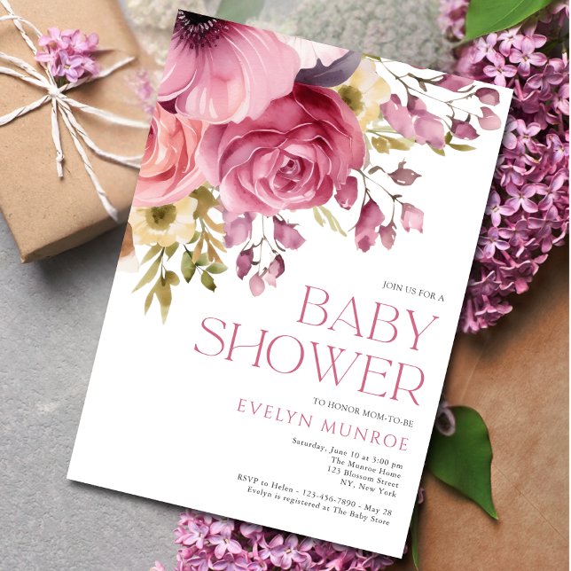 Floral Watercolor Pink Baby Shower Invitation (Creator Uploaded)