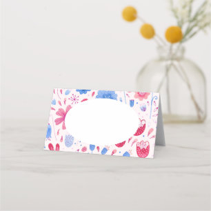 Floral Watercolor Pink Blue Place Card