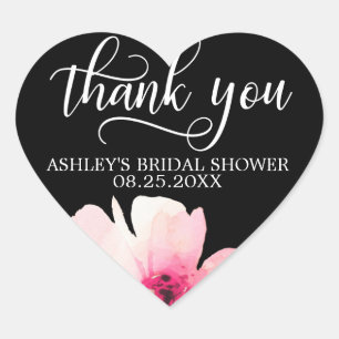 Floral Watercolor Pink Bridal Shower Thank You Heart Sticker