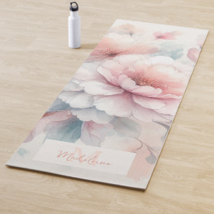 Floral Watercolor Pink Coral Stylish Name Monogram Yoga Mat