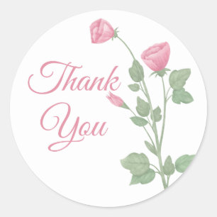 Floral Watercolor Pink Flowers Wedding Thank You Classic Round Sticker