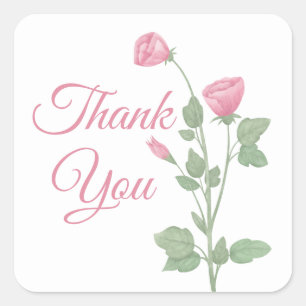 Floral Watercolor Pink Flowers Wedding Thank You Square Sticker