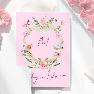 Floral Watercolor Pink Monogram Baby Shower Invitation