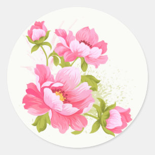 Floral Watercolor Pink Peonies Flower Stickers