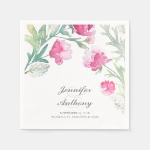 Floral Watercolor Pink Peony Bouquet Wedding Napkin