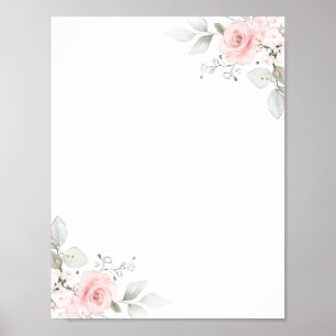 Floral Watercolor Pink Rose Girl BLANK Poster