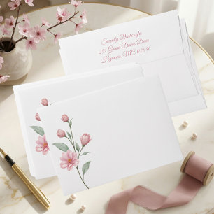 Floral Watercolor Pink Sage Garden Wedding Envelope