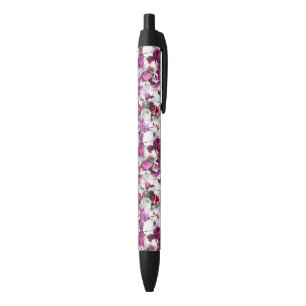 Floral Watercolor - Pink & white abstract design Black Ink Pen