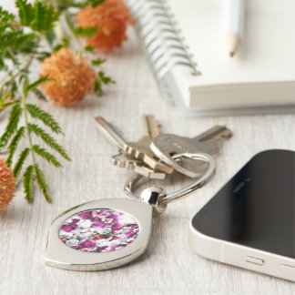 Floral Watercolor - Pink & white abstract design Key Ring