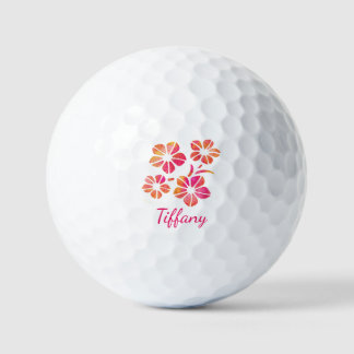 Floral watercolor pink yellow custom saturated golf balls