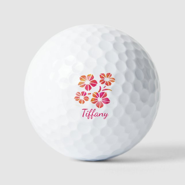 Floral watercolor pink yellow custom saturated golf balls (Front)