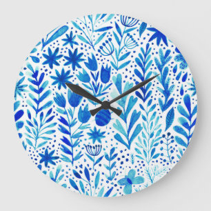 Floral Watercolor Plants Seamless Texture Large Clock