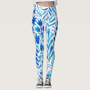 Floral Watercolor Plants Seamless Texture Leggings