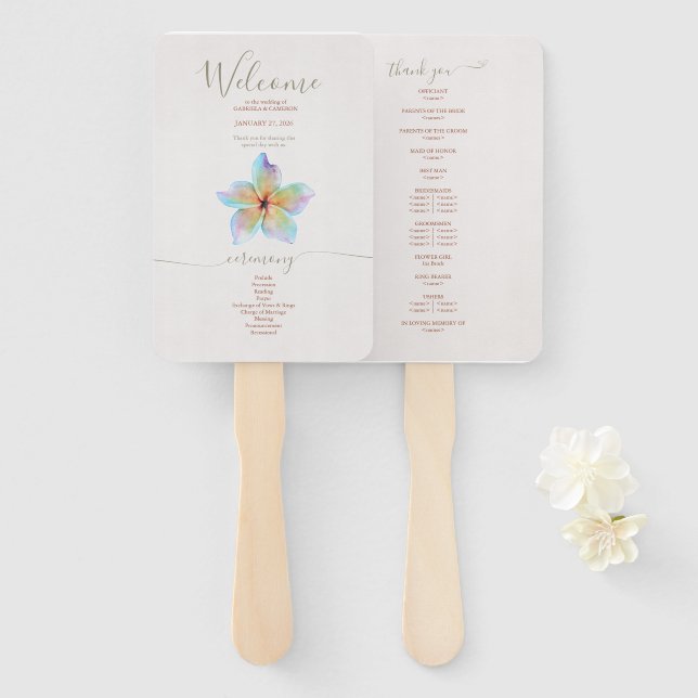 Floral Watercolor Plumeria Terracotta Wedding Hand Fan (Front and Back)