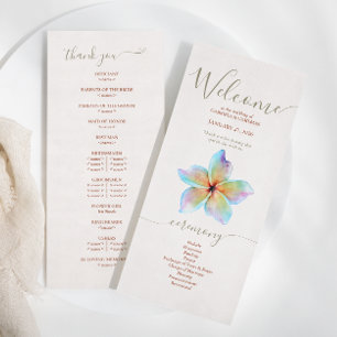 Floral Watercolor Plumeria Terracotta Wedding Programme