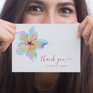 Floral Watercolor Plumeria Terracotta Wedding Thank You Card