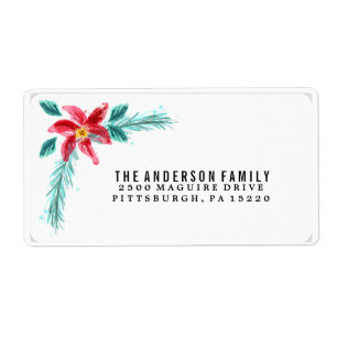 Floral Watercolor Poinsettia Return Address Label