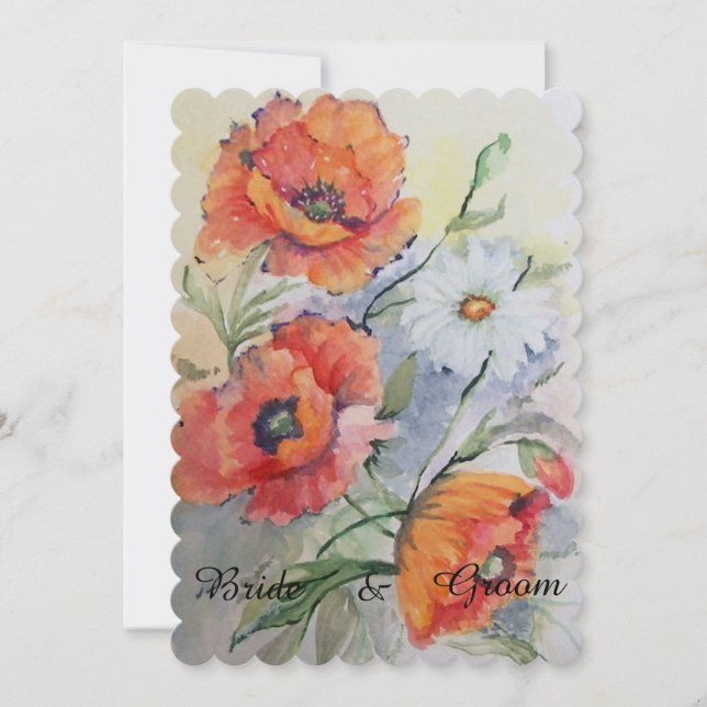 Floral watercolor poppies with  wedding invitation (Front)
