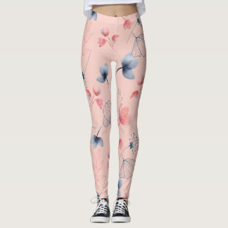 Floral Watercolor Print - Pink Bkgrd Leggings