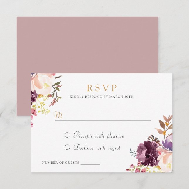 Floral Watercolor Purple Lavender Elegant RSVP Invitation (Front/Back)