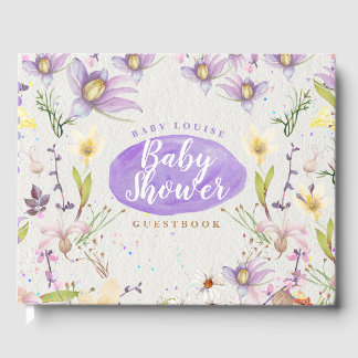 Floral Watercolor Purple Personalised Baby Shower Guest Book