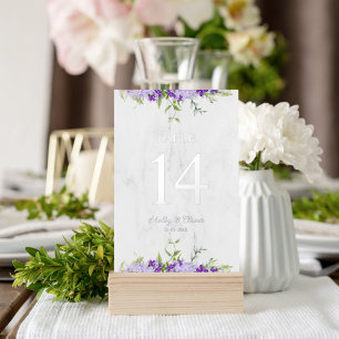 Floral Watercolor Purple Shades Wedding Table No. Foil Prints