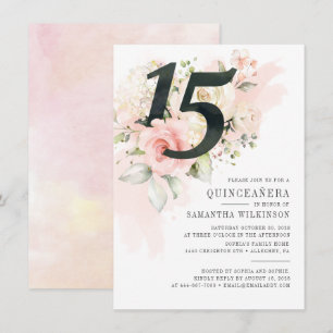 Floral Watercolor Quinceanera 15th Birthday Party  Invitation