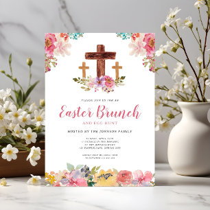 Floral Watercolor Religious Easter Brunch Egg Hunt Invitation