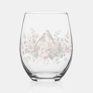 Floral Watercolor Romance Stemless wedding Wine Glass