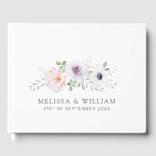 Floral Watercolor Rose Anemone Lilac White Wedding Guest Book