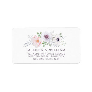 Floral Watercolor Rose Anemone Wedding Address Label
