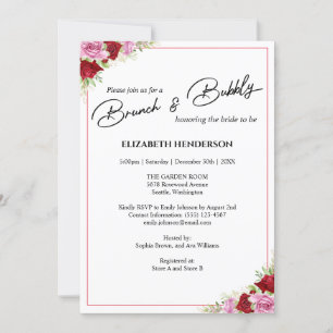 Floral Watercolor Rose Bridal Shower Brunch Invitation
