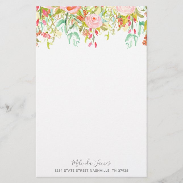 Floral Watercolor Rose Personalised Stationery (Front)