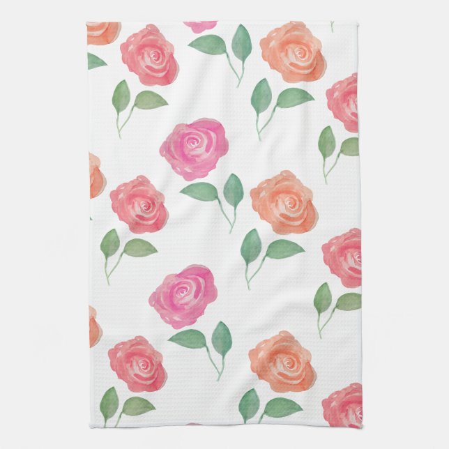 Floral Watercolor Rose Tea Towel (Vertical)