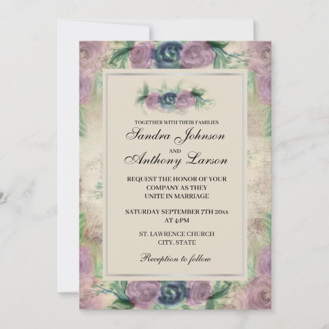 Floral Watercolor Rose Wedding Invitation (Front)