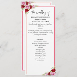 Floral Watercolor Rose Wedding Programme