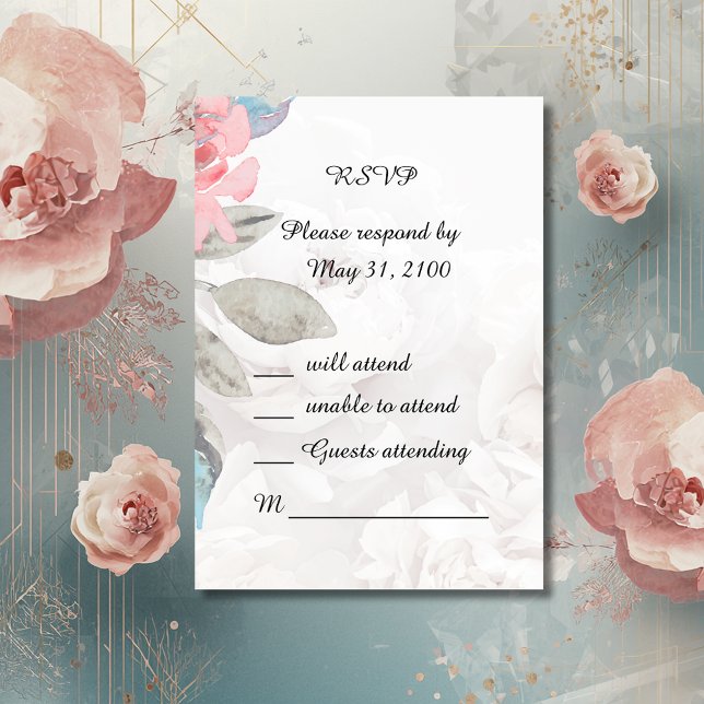 Floral watercolor rose wedding RSVP Response Card (Creator Uploaded)