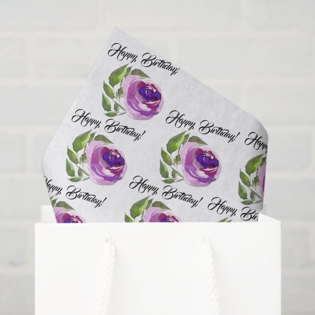 Floral Watercolor Roses Pattern | Happy Birthday Tissue Paper (Gift Bag)