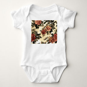 Floral Watercolor Roses, Peonies Pattern. Baby Bodysuit